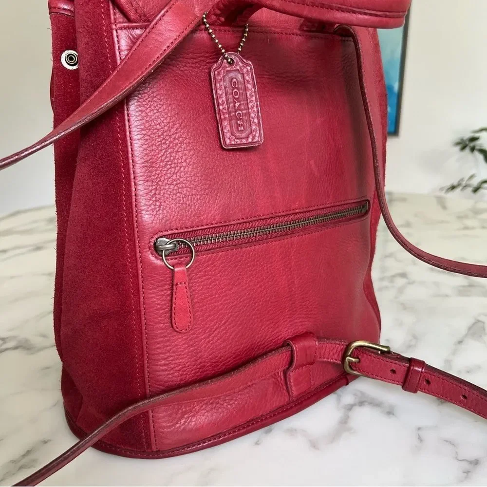 Coach Vintage Berkeley Convertible Backpack 9016 Red Leather and Suede Ruff Out